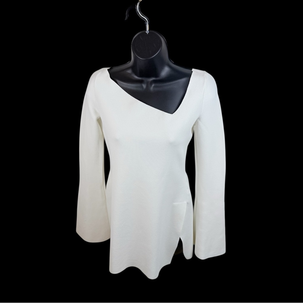 Proenza Schouler White Asymmetric Slit Knit Top Made in Italy S Luxe Minimalist - Picture 8 of 16